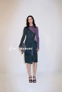 OL通勤款 Free chao显瘦 真丝毛织不规则拼接针织连衣裙 Moment