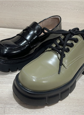 商场穿过二手女鞋春季新款漆皮英伦风厚底小皮鞋乐福鞋单鞋A22421
