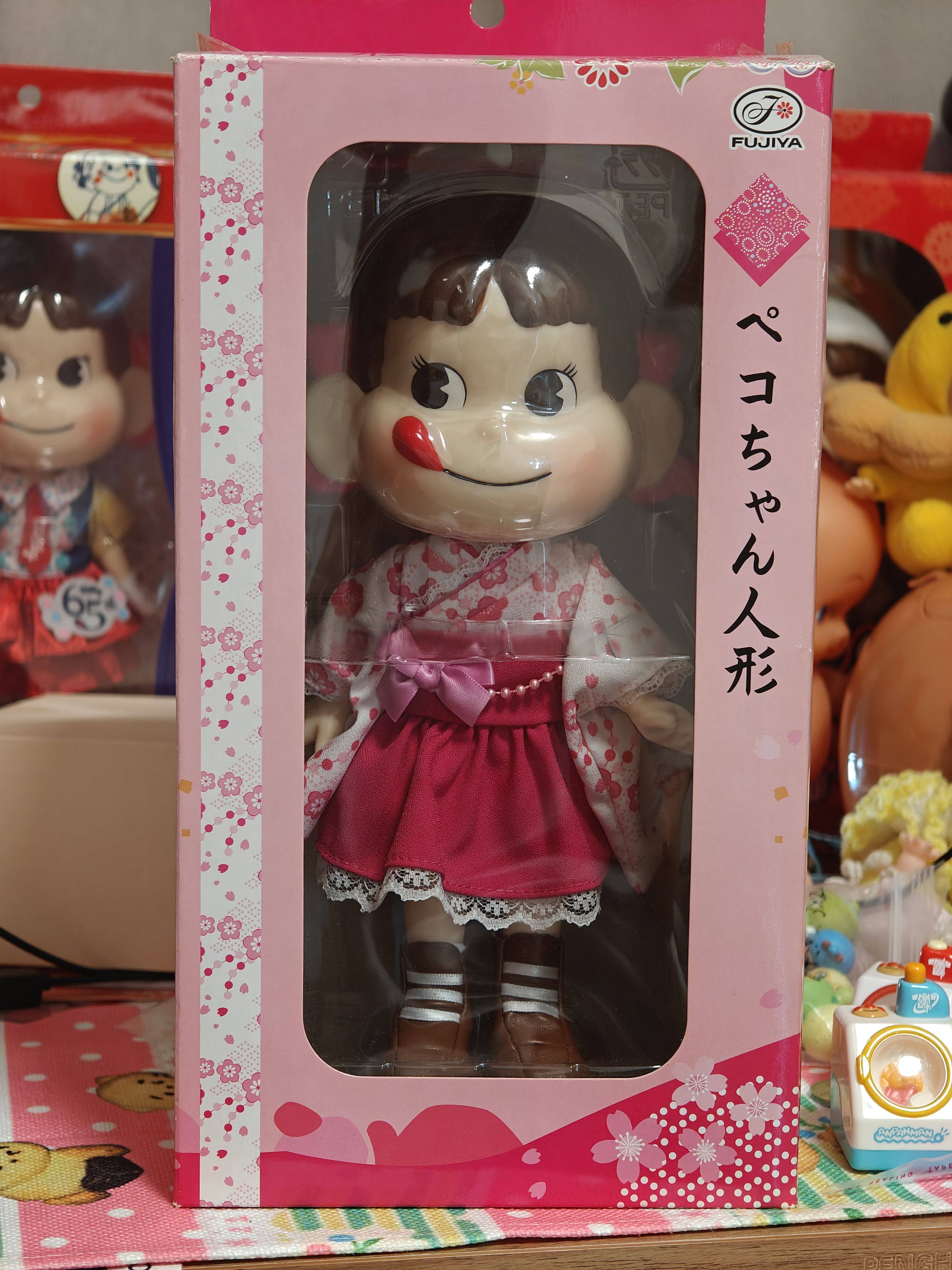 现货日本中古玩具不二家牛奶妹peko 酱樱花和服连衣裙娃娃摆件