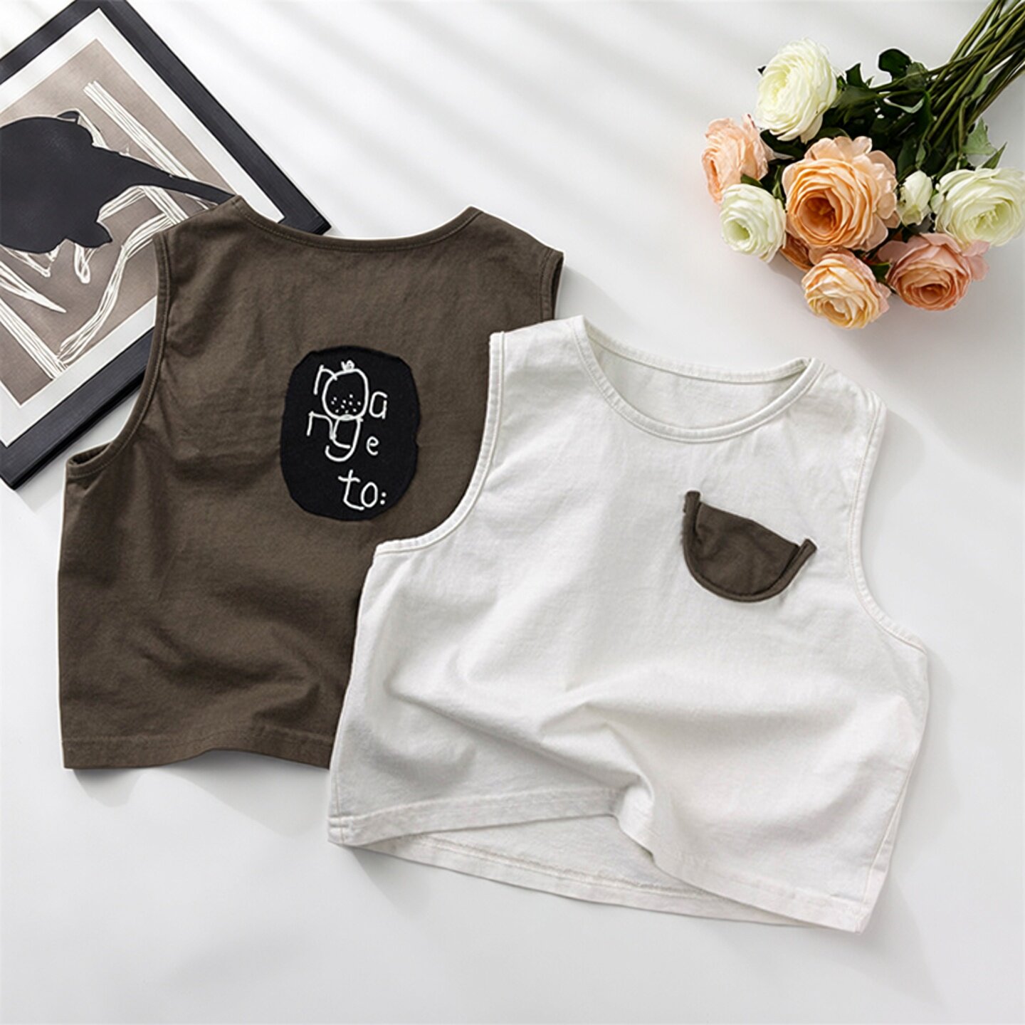 宝宝背心夏外穿薄款清凉日系男女童a类纯棉无袖T恤儿童坎肩工字型