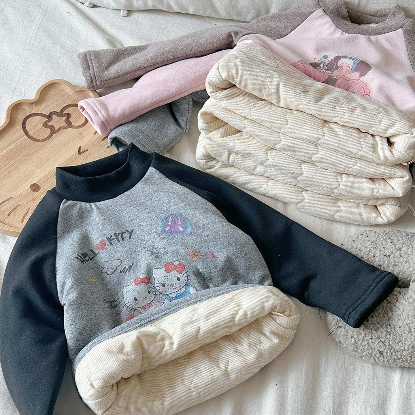 女童夹棉打底衫半高领拼色加厚