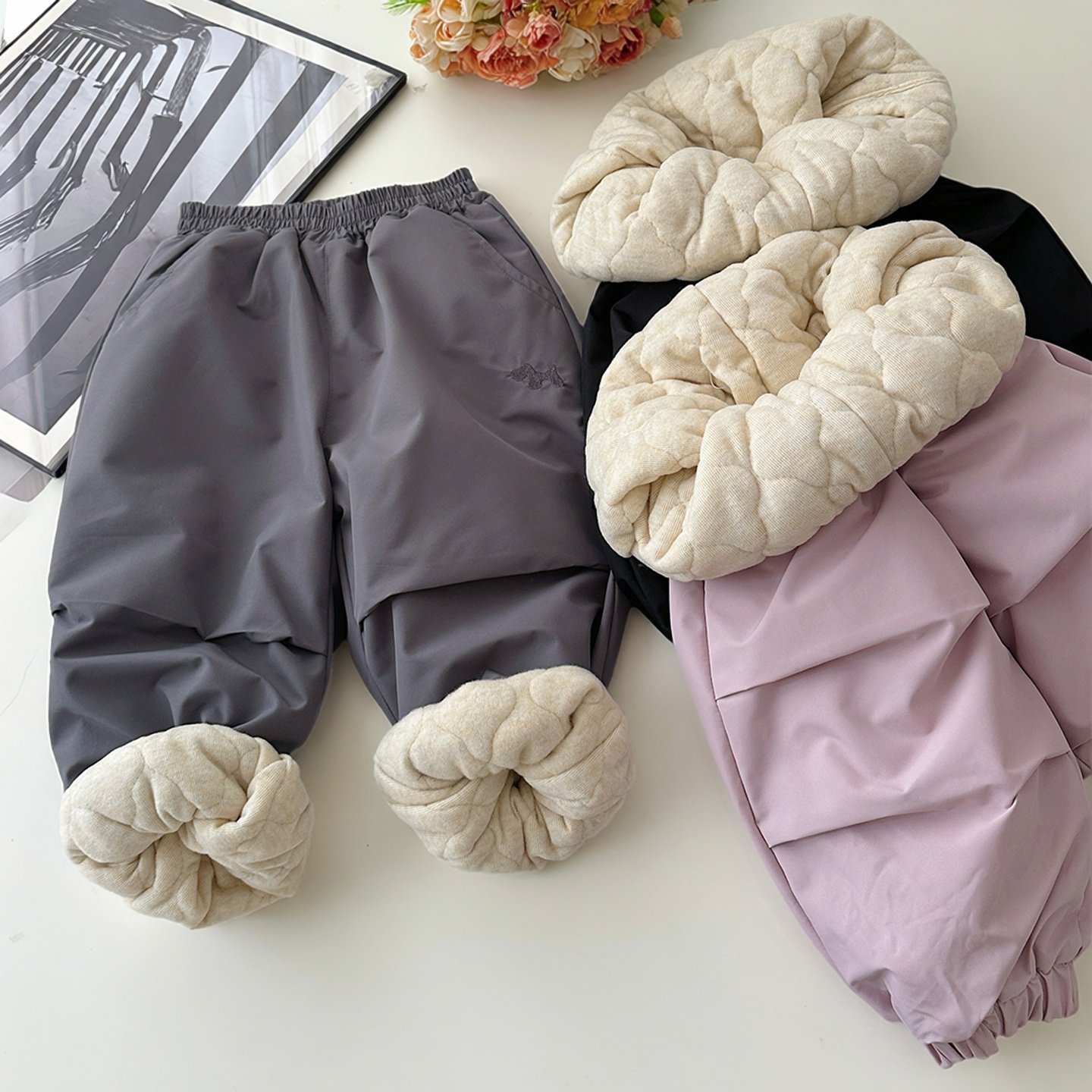 儿童棉裤三层加厚一条过冬北方宝宝冲锋裤男女童羊毛蚕丝夹棉裤子