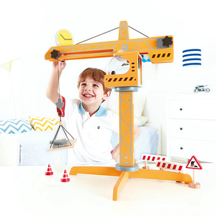 工程塔吊车hape早教儿童探索理想木制益智玩具动手创造过家家