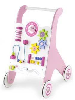 粉色幼儿齿轮时钟组合学步车