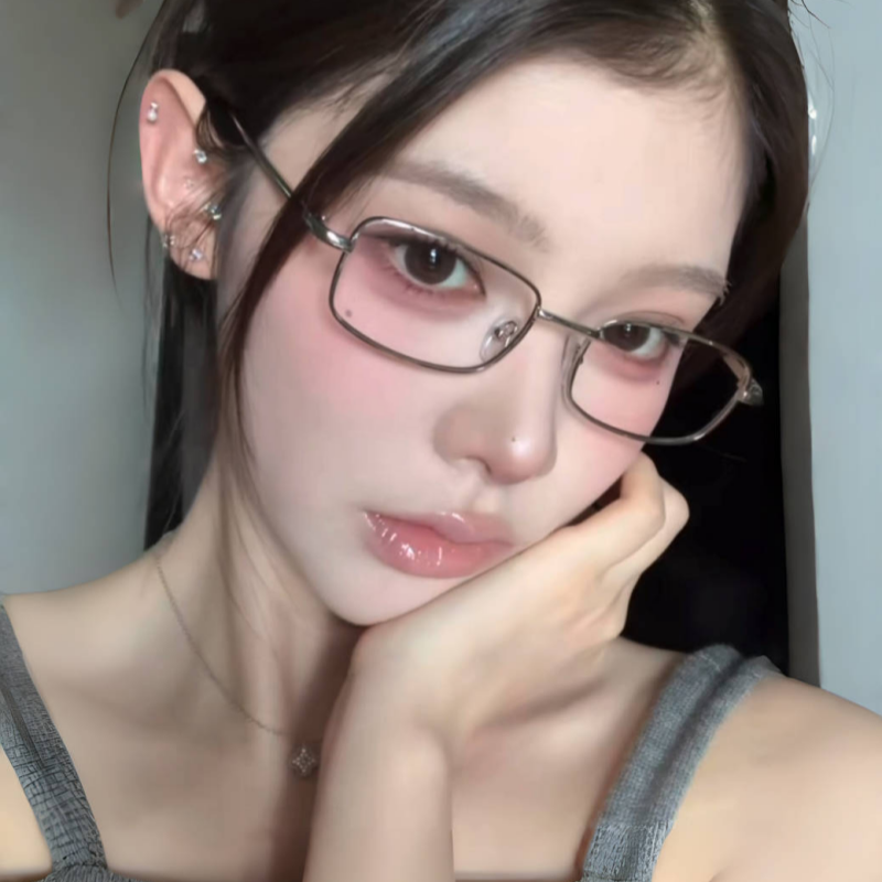 日系金属银色小方框眼镜女近视可配度数素颜清冷高智感防蓝光镜架