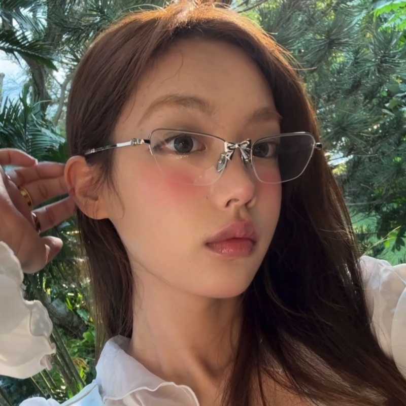 韩版金属半框银色猫眼蝴蝶结眼镜个性装饰凹造型拍照平光镜女款潮