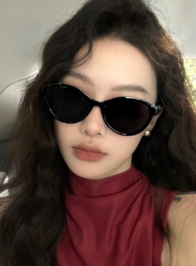 复古黑色猫眼墨镜女款链条编织腿