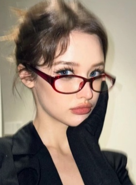 欧美椭圆安克拉红色眼镜女Y2K千禧辣妹办公室海妖风高智感平光镜