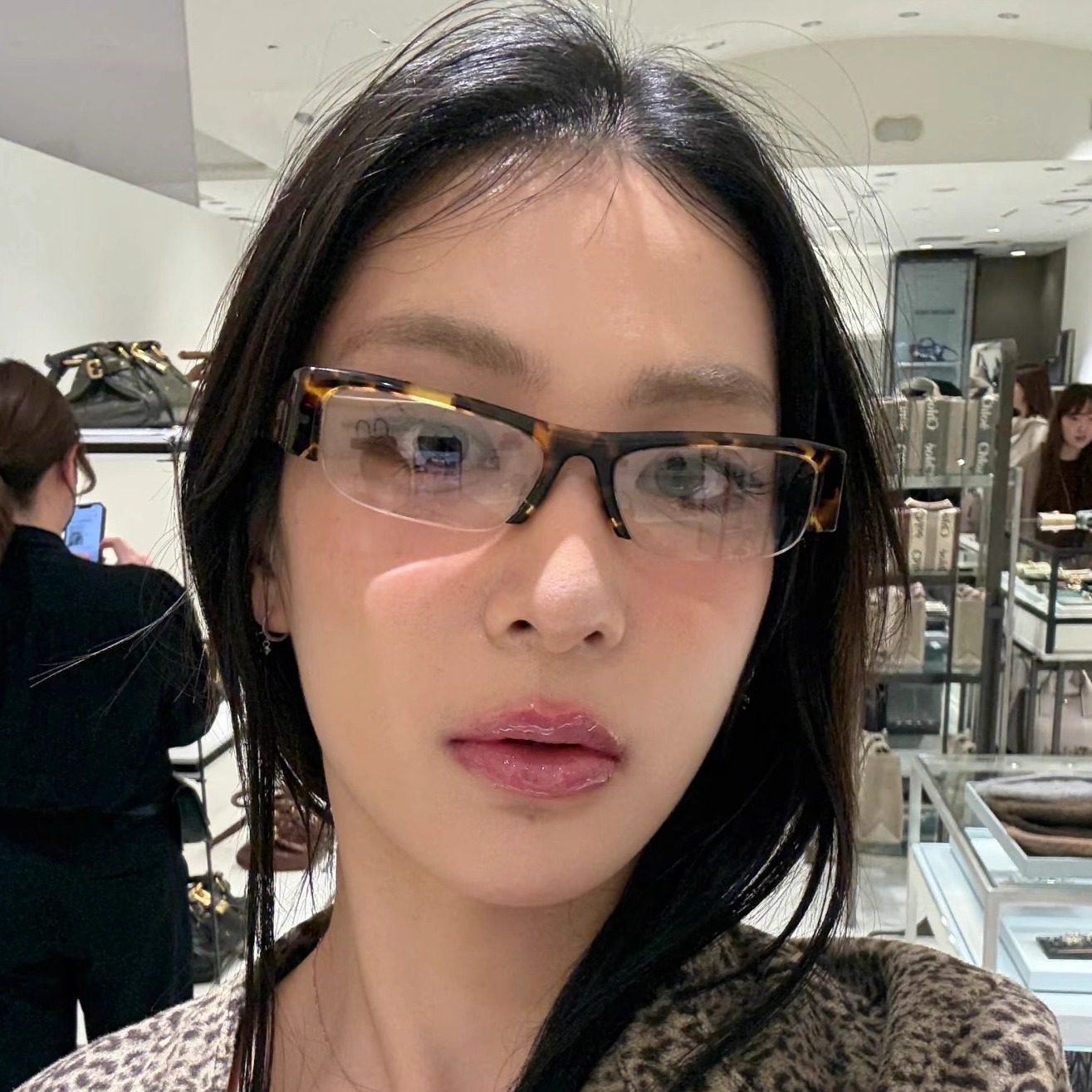 复古豹纹半框长方形Y2K中古英伦风眼镜凹造型平光镜可配度数近视