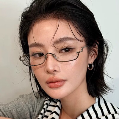 复古韩版下半框金属银色方形眼镜