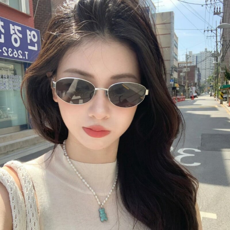 复古韩系金属椭圆gm太阳眼镜女款潮高级感2024新款墨镜方圆脸显瘦