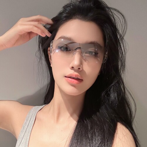 欧美时髦中古无框一体式水银墨镜