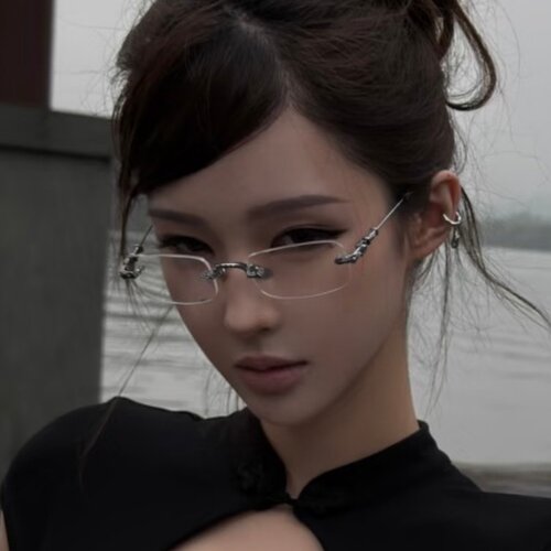 复古无框纯欲御姐金属眼镜防蓝光