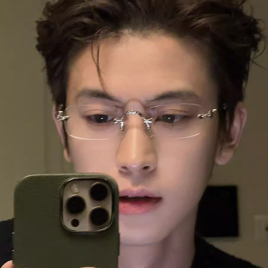 复古商务无边框金属方框银色眼镜