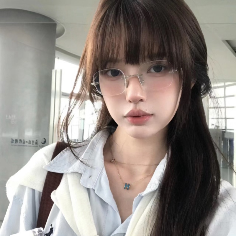 复古韩版无边框小方框清冷高智感素颜眼镜防蓝光度数近视眼镜圆脸