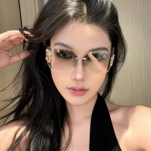 曲面无框方形复古Y2K水银色墨镜