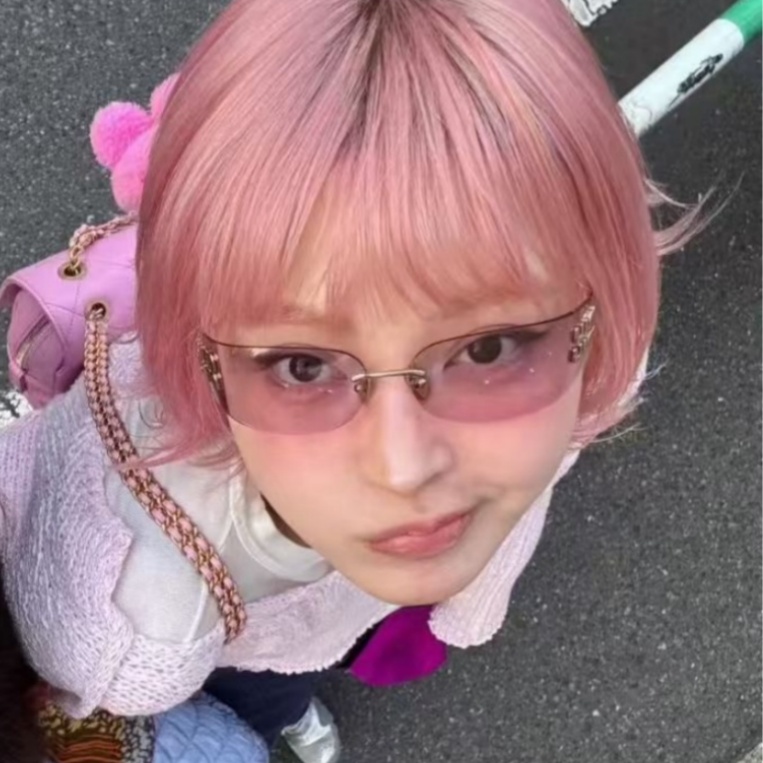 无边框粉色个性日系中古墨镜女潮
