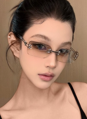 复古无框方形gm墨镜金属高级网感