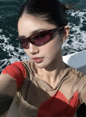 欧美风复古Y2K辣妹骑行墨镜防紫外线海边旅行凹造型拍照太阳眼镜