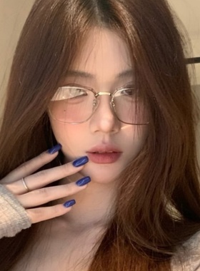 韩版复古方形半框眉毛眼镜透明灰色防蓝光近视可配度数圆脸平光镜