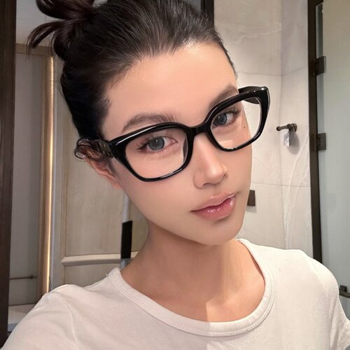 方形猫眼美式黑框素颜神器眼镜