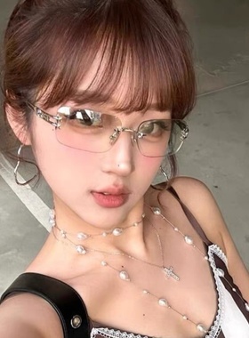 复古无边水银色Y2K辣妹太阳眼镜