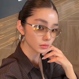 欧美Y2K亚裔辣妹风水银色金属高级网感墨镜防紫外线街拍太阳眼镜