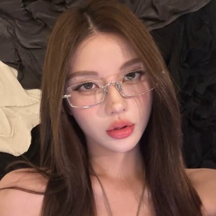 复古下半框金属银色方形眼镜欧美辣妹老钱风防蓝光度数近视平光镜