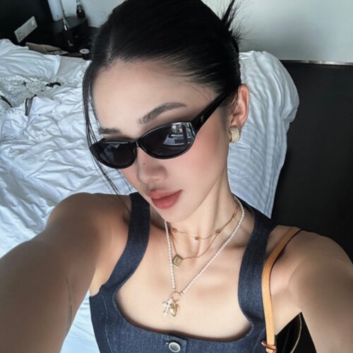 复古欧美风椭圆猫眼墨镜高级辣妹