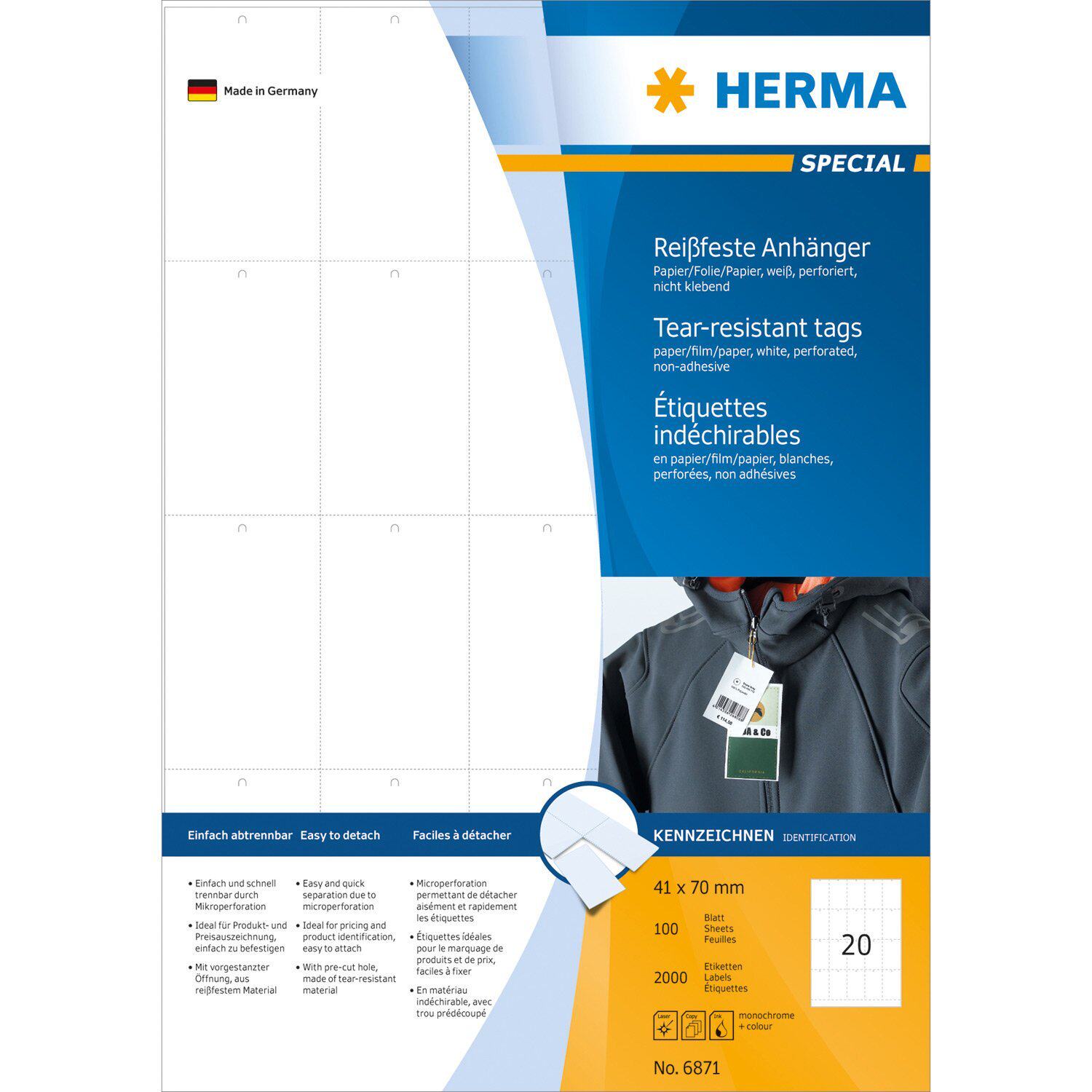 HERMA豪玛6871 A4-100张价格牌不干胶打印标签42.0x70.0mm