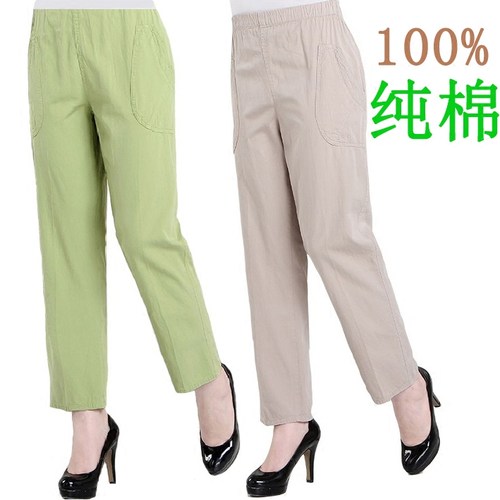 中老年女全棉休闲宽松九分裤纯棉