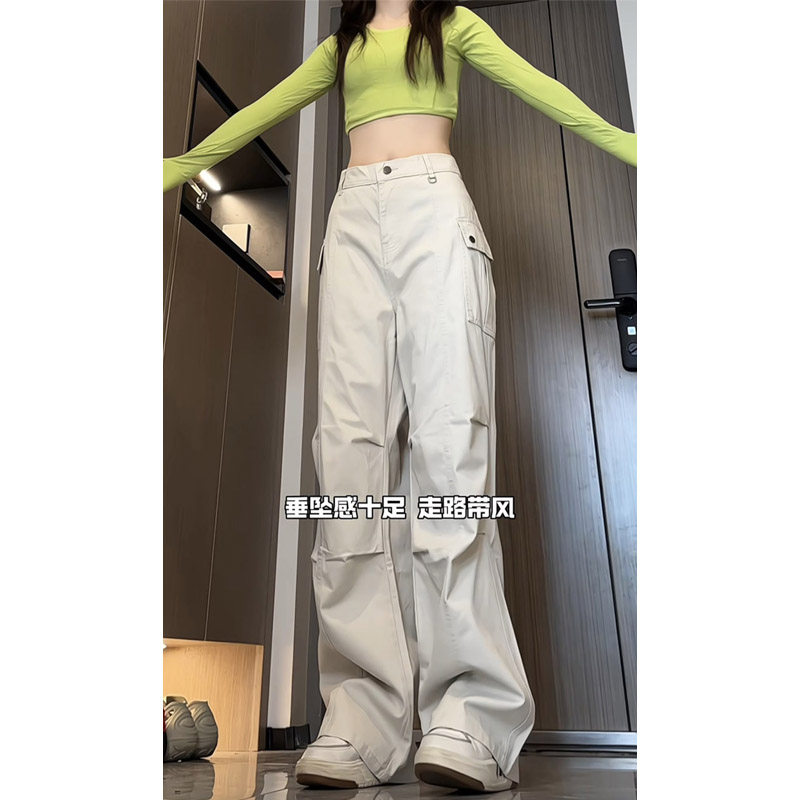 秋季新款美式高街褶皱工装休闲裤女潮流宽松直筒阔腿裤KZ016P50,女装休闲裤,电商B203
