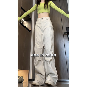 秋季新款美式高街褶皱工装休闲裤女潮流宽松直筒阔腿裤 KZ016 P50图片
