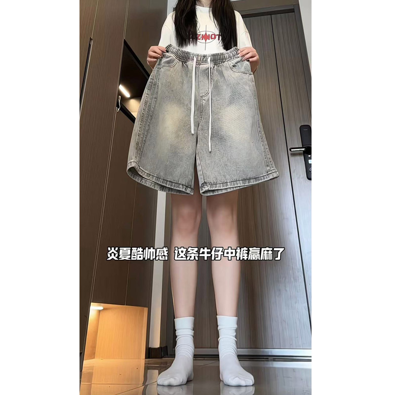 夏季新款美式高街复古水洗牛仔短裤女生潮流宽松直筒五分裤2534,男装牛仔裤,电商B203