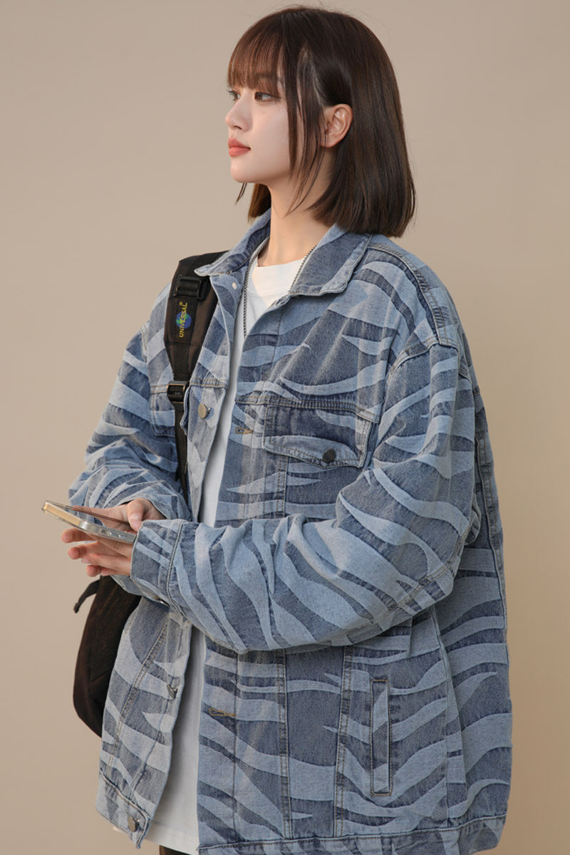 2025春秋季新款牛仔夹克女外套潮流宽松斑马纹痞帅上衣JK41P95,男装夹克,电商B203