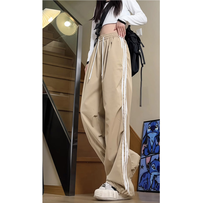 春季美式高街条纹拼接休闲裤女生潮流宽松直筒阔腿裤KZ38特P45,男装休闲裤,电商B203