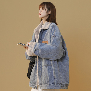 冬季新款美式仿兔毛牛仔棉衣女生潮流宽松加绒加厚夹克外套 MY77图片