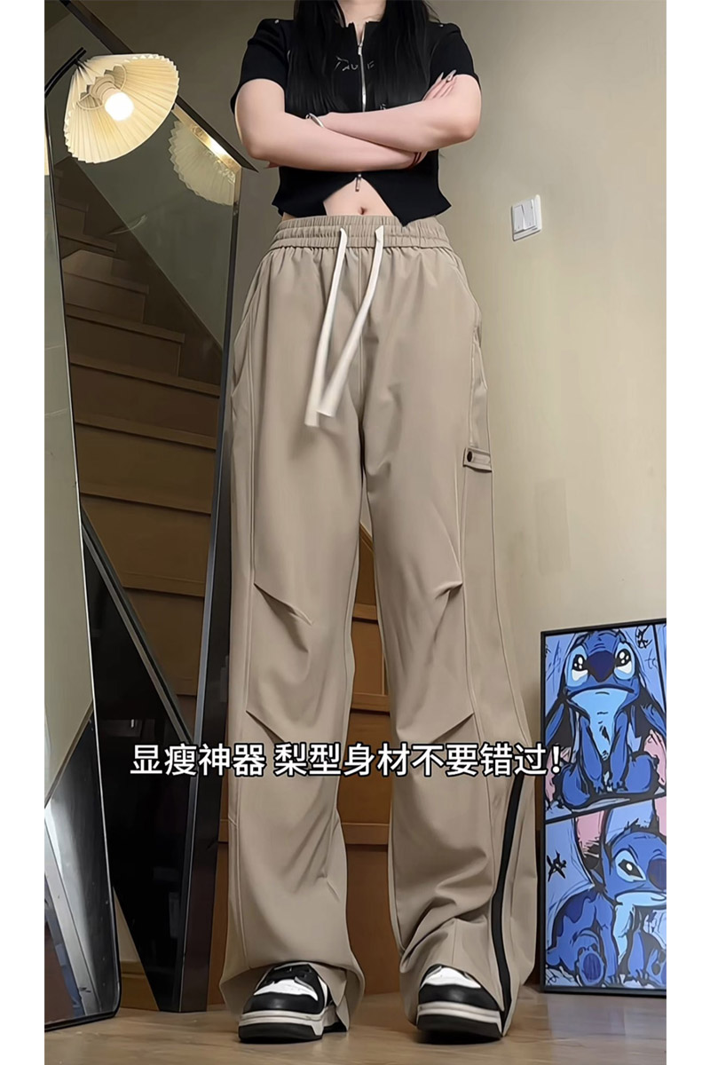春夏季新款美式高街褶皱休闲裤女潮流宽松直筒伞兵裤K2810特P42,男装休闲裤,电商B203