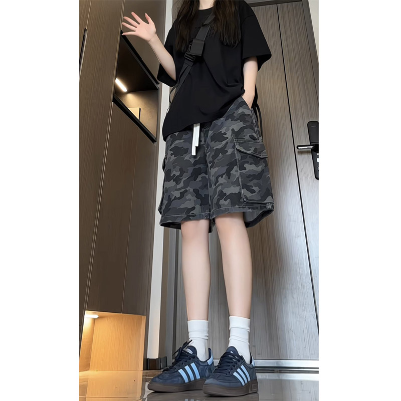 夏季新款美式高街迷彩工装休闲短裤女潮流直筒百搭五分裤2530特45,男装牛仔裤,电商B203