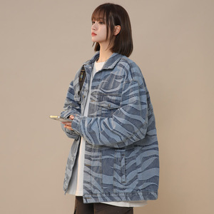 2025春秋季新款牛仔夹克女外套潮流宽松斑马纹痞帅上衣 JK41 P95图片