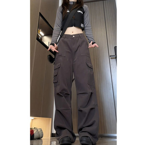 秋季新款美式高街复古水洗工装裤女潮流宽松直筒休闲裤 KZ019 P58图片