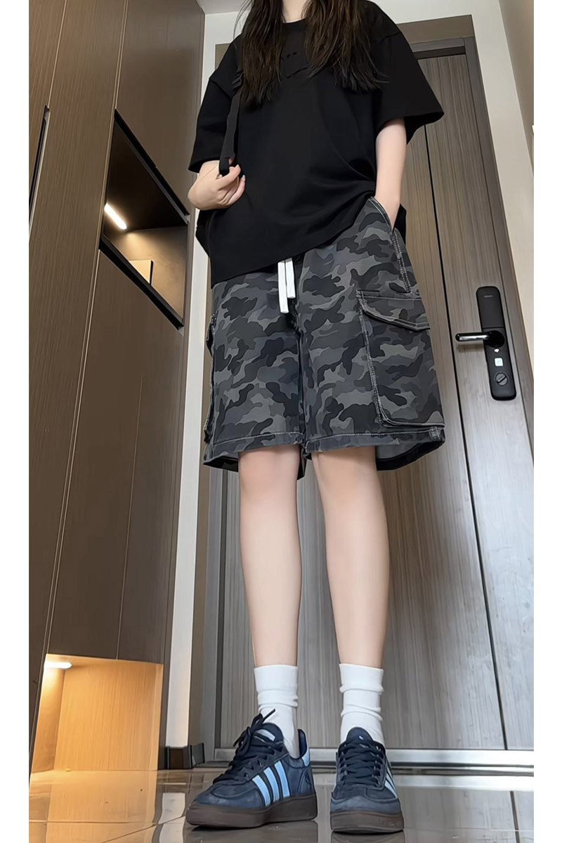 夏季新款美式高街迷彩工装休闲短裤女潮流宽松直筒五分裤2530特45,男装牛仔裤,电商B203