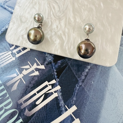 天然海水真多麻大溪地珍珠耳环女