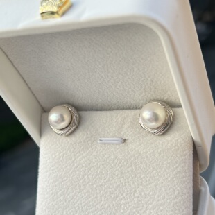 天然淡水水面包珠方形耳钉耳针大点位珍珠职场女性