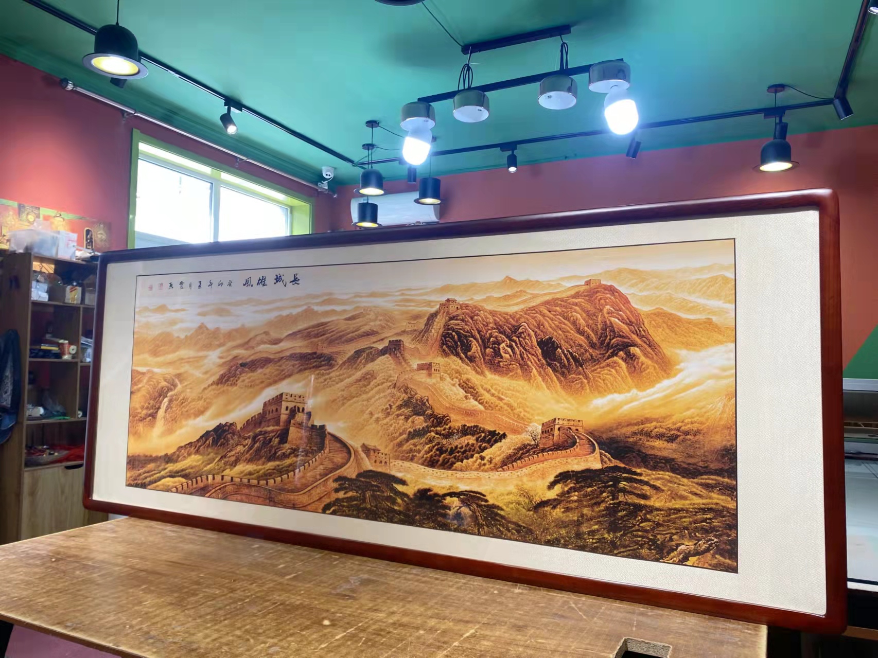 手绘万里长城靠山图 办公室装饰画 新中式客厅国画山水画带框包邮图片