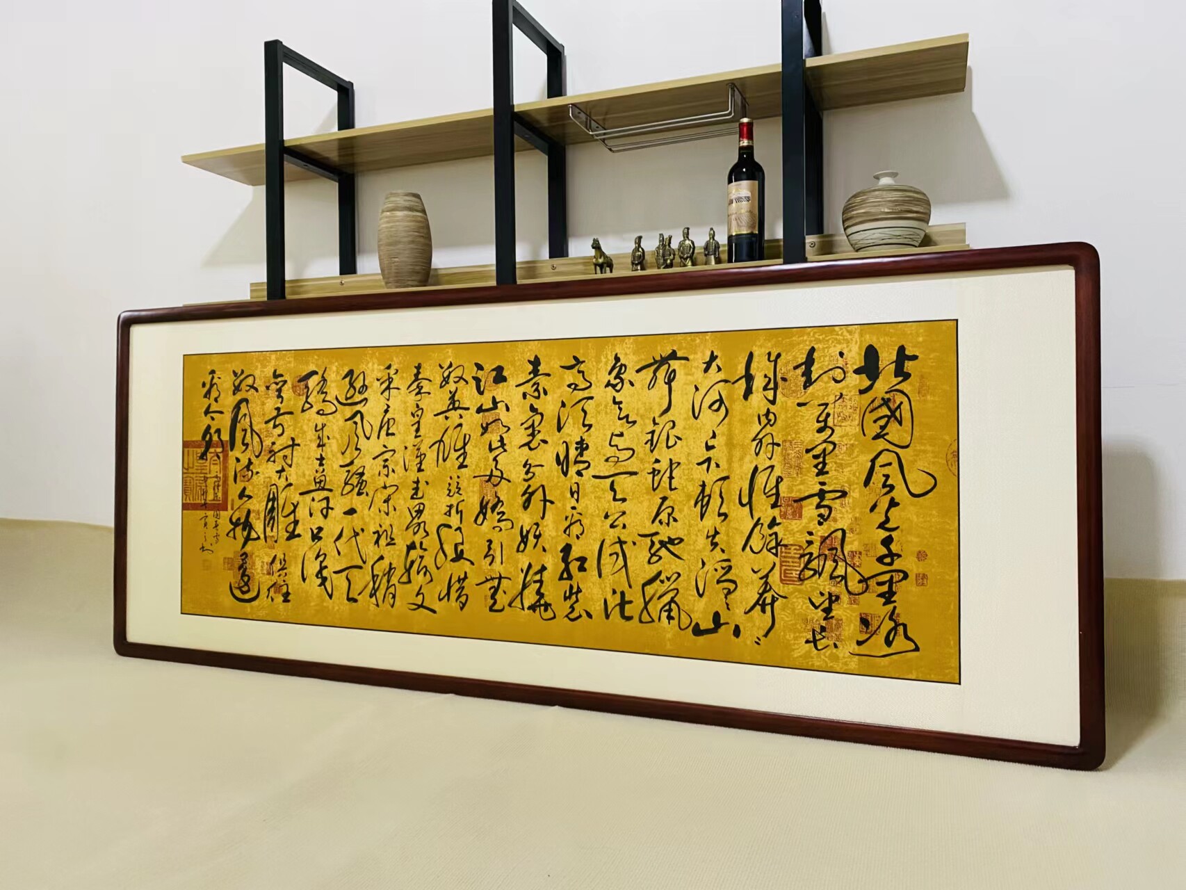 办公室真迹手写励志词客厅字画横幅草书毛笔字书法可定制带实木框