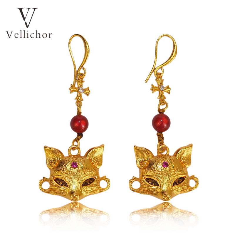 原创设计狐狸面具耳环女轻奢精致高级感垂坠耳饰