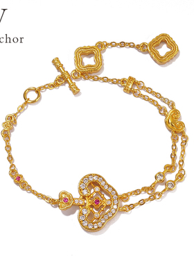 【爱心平安锁】四叶草金色手链女超显白镶钻复古高级感