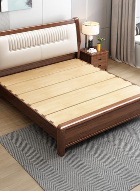 胡桃木全实木床1.8米燕尾榫满铺单双人床中式主卧室1.5m软包大床