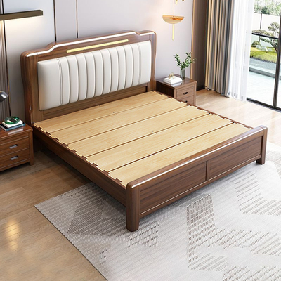 中式胡桃木榫卯软靠储物双人婚床